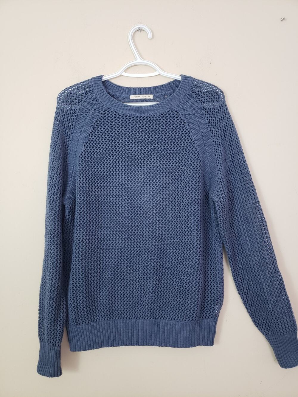 Marine Layer Women Sweater Size M Blue Open Knit Crochet Pullover Boho Summer